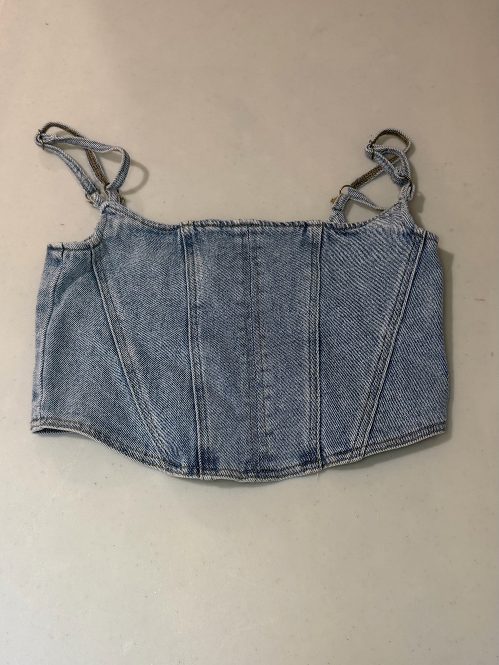 Edikted Light Blue Denim Corset Tank